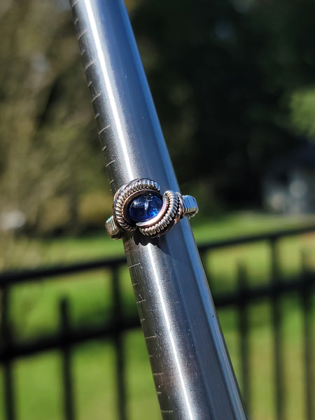 Size 4.5 Kyanite Wire Wrapped Ring Copper and Sterling Silver