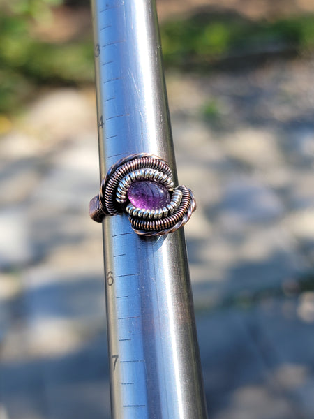 Amethyst Wire Wrapped Ring Copper with Sterling Silver Accents Size 5