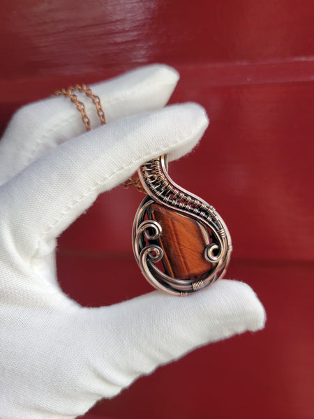 Red Tigers Eye in Oxidized and Polished Copper