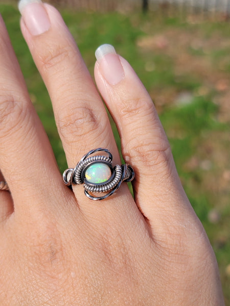 Size 7 Ethiopian Opal Ring Sterling and Copper