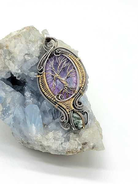 Tree of Life Amethyst and Seraphinite Sterling and Goldfill Wire Wrapped