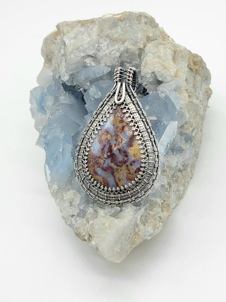 Plume Agate Wire Wrapped Pendant Sterling Silver