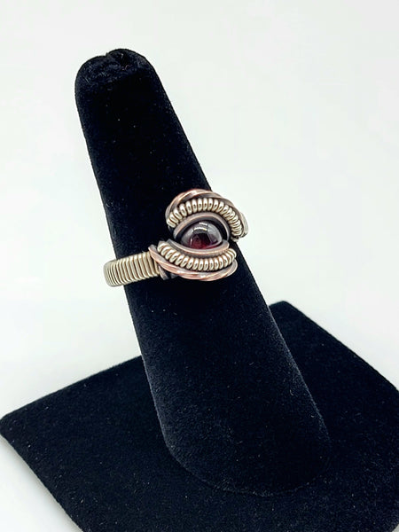 Size 6.25 Garnet Sterling Silver and Copper Ring