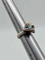 Size 6 Blue Topaz Wire Wrapped Ring Copper and Sterling Silver