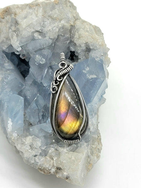 Labradorite in Sterling Silver Wire Wrapped Necklace