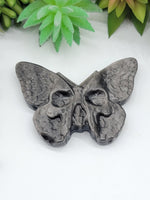 Silver Sheen Obsidian Death Moth Butterfly Skull Carving A