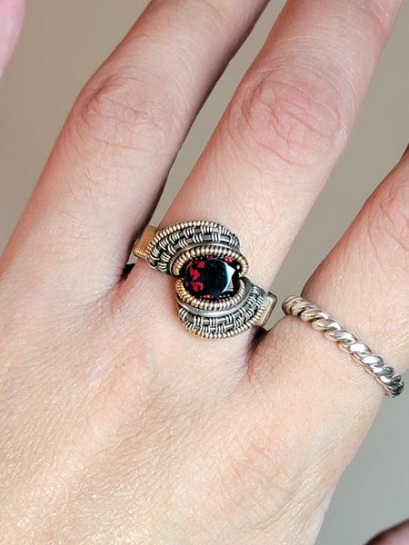 Size 9 Garnet Sterling Argentium Goldfill Wire Wrapped Ring