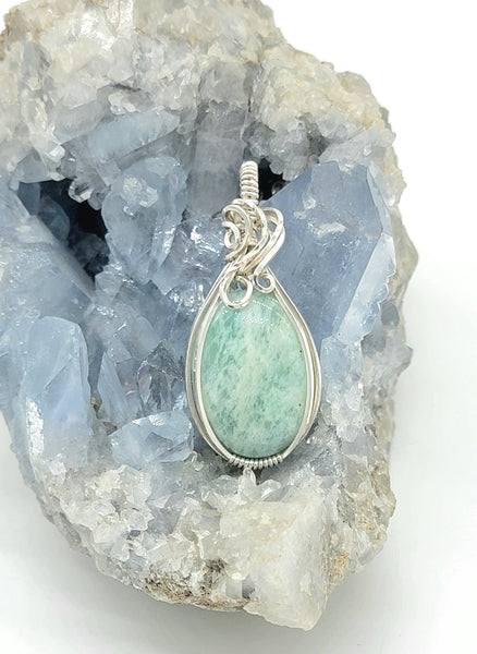 Amazonite Wire Wrapped In Sterling Silver Necklace