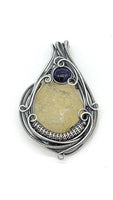 7 gram Libyan Desert Glass and Amethyst in Sterling and Argentium Silvers Wire Wrapped