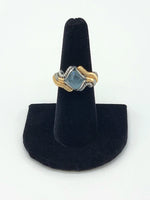 Size 7.5 Freeform Cut Blue Fluorite Argentium Silver and 14k Yellow Goldfill Ring