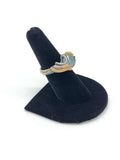 Size 7.5 Freeform Cut Blue Fluorite Argentium Silver and 14k Yellow Goldfill Ring