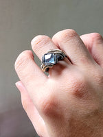 Size 7.5 Freeform Cut Blue Fluorite Argentium Silver and 14k Yellow Goldfill Ring