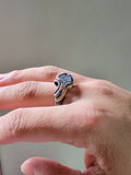 Size 7.5 Freeform Cut Blue Fluorite Argentium Silver and 14k Yellow Goldfill Ring