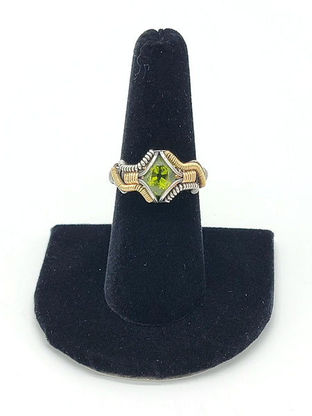 Size 8 Peridot in Argentium Silver and 14k Yellow Gold Fill Ring