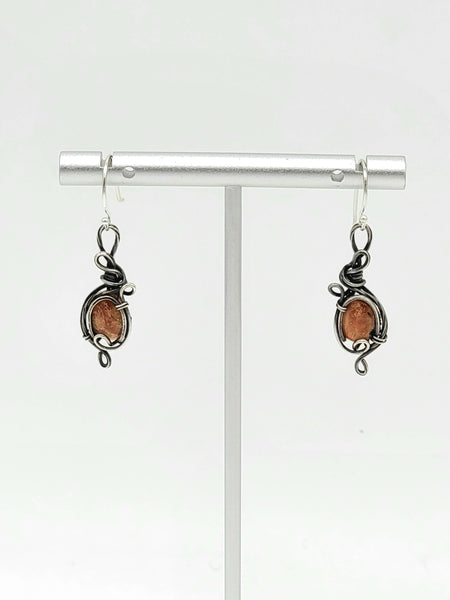 Sunstone Wire Wrapped Earrings Sterling Silver