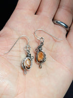 Sunstone Wire Wrapped Earrings Sterling Silver