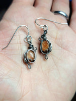 Sunstone Wire Wrapped Earrings Sterling Silver