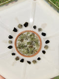 Moldavite Quartz Selenite 6 Sided Orgonite Pyramid With Tensor Ring Plus Crystal Grid