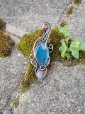 Carnelian Blue Apatite Moonstone Copper Wire Wrapped Pendant