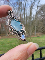 Carnelian Blue Apatite Moonstone Copper Wire Wrapped Pendant