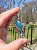 Carnelian Blue Apatite Moonstone Copper Wire Wrapped Pendant