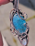 Carnelian Blue Apatite Moonstone Copper Wire Wrapped Pendant