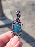 Carnelian Blue Apatite Moonstone Copper Wire Wrapped Pendant