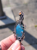 Carnelian Blue Apatite Moonstone Copper Wire Wrapped Pendant