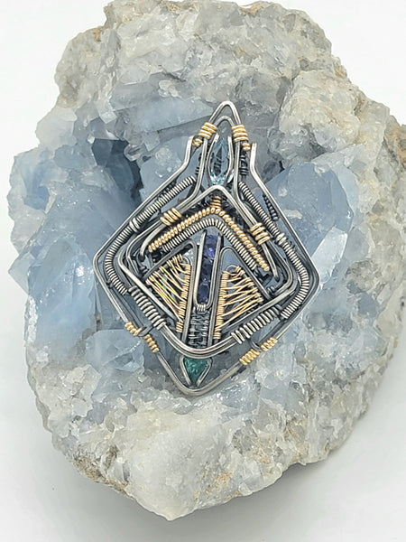 Iolite Neon Blue Apatite Aquamarine Symmetrical Tech Pendant