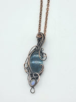 Carnelian Blue Apatite Moonstone Copper Wire Wrapped Pendant